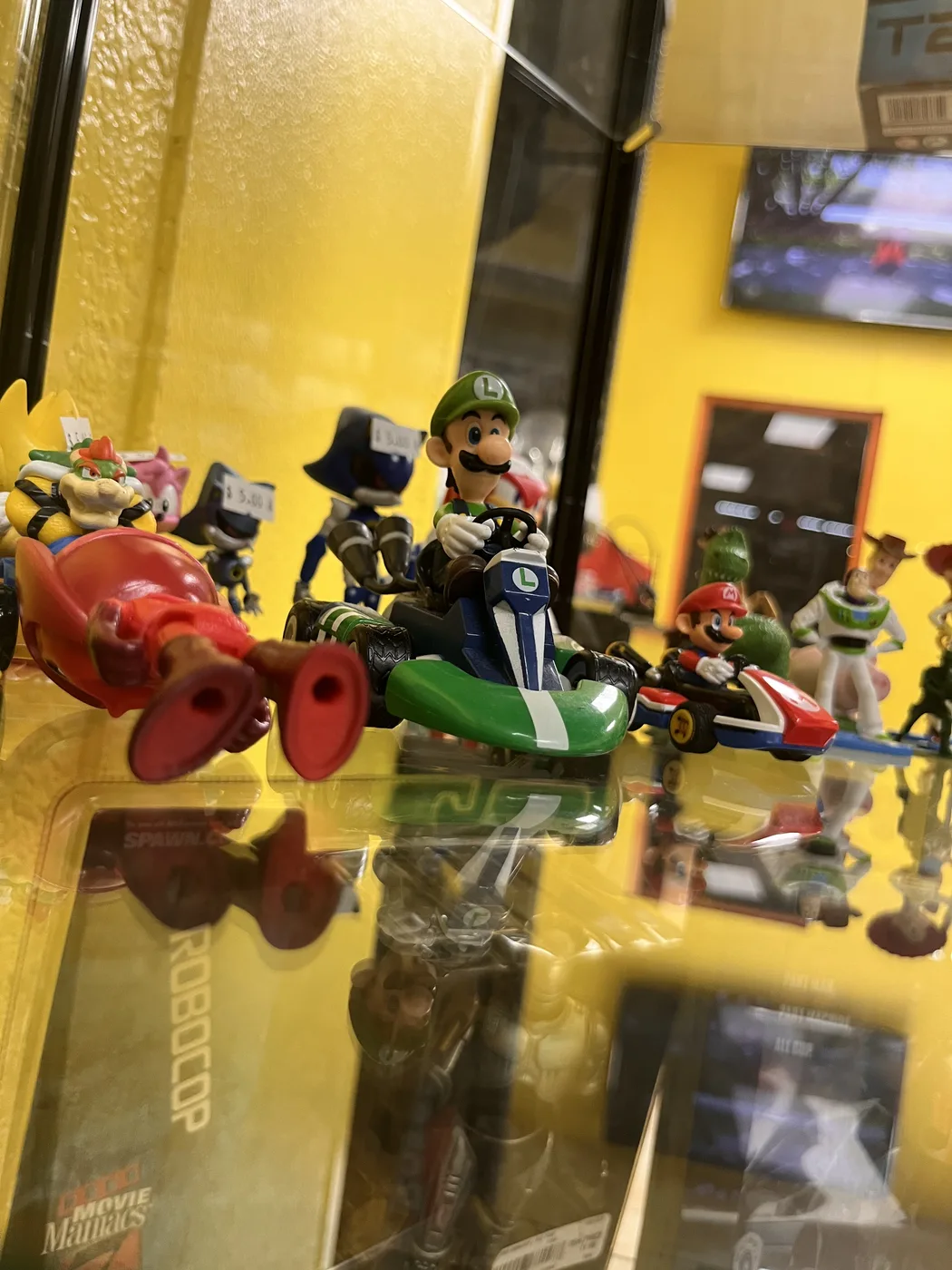 Display case with Mario Kart figures